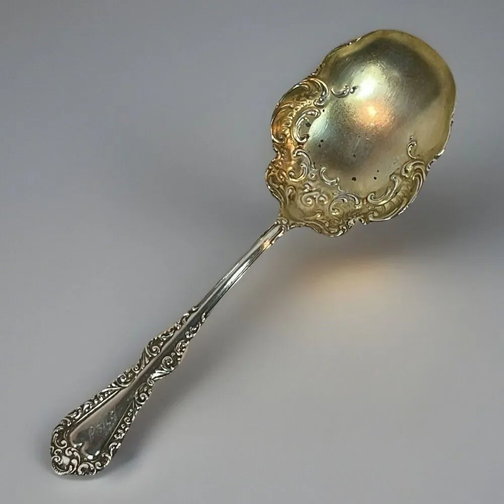 Rogers Serving Spoon PLYMOUTH Silverplate 8 5/8” c1897 Monogram Casserole